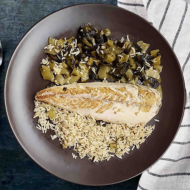Sgombro Olio e Limone, Cicoria aglio e peperoncino e riso integrale