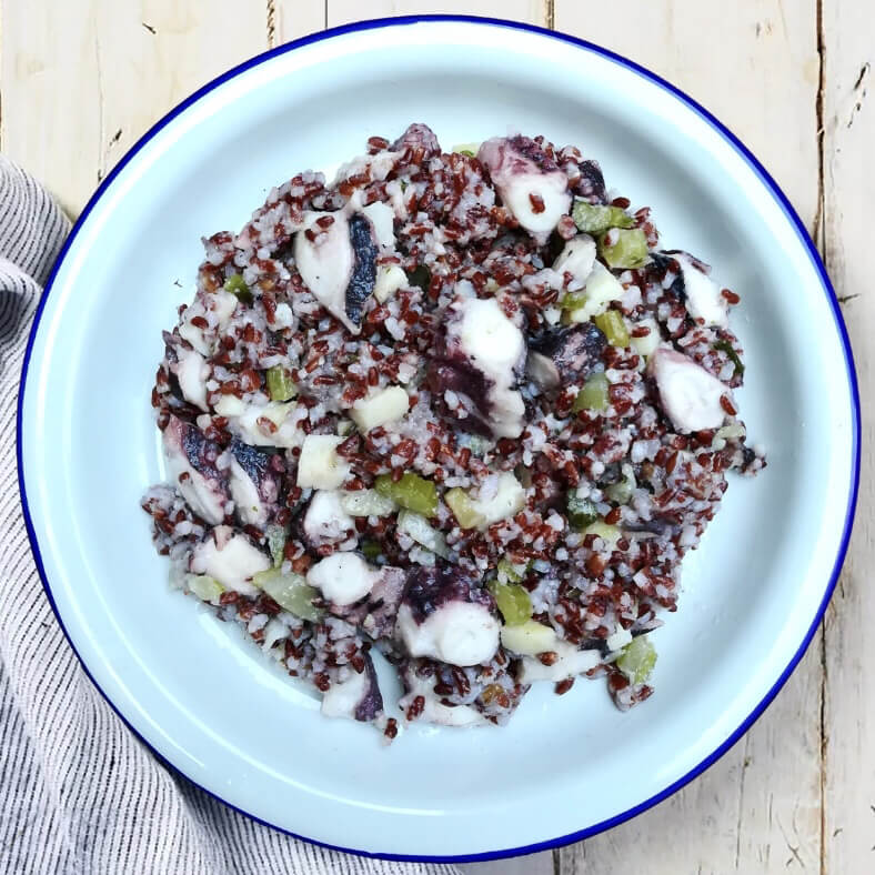 Insalata di polpo, riso rosso e patate