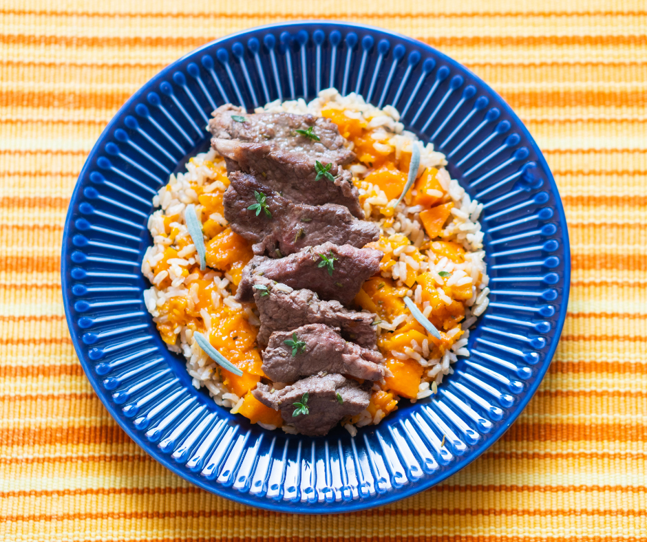 Tagliata di manzo e riso basmati